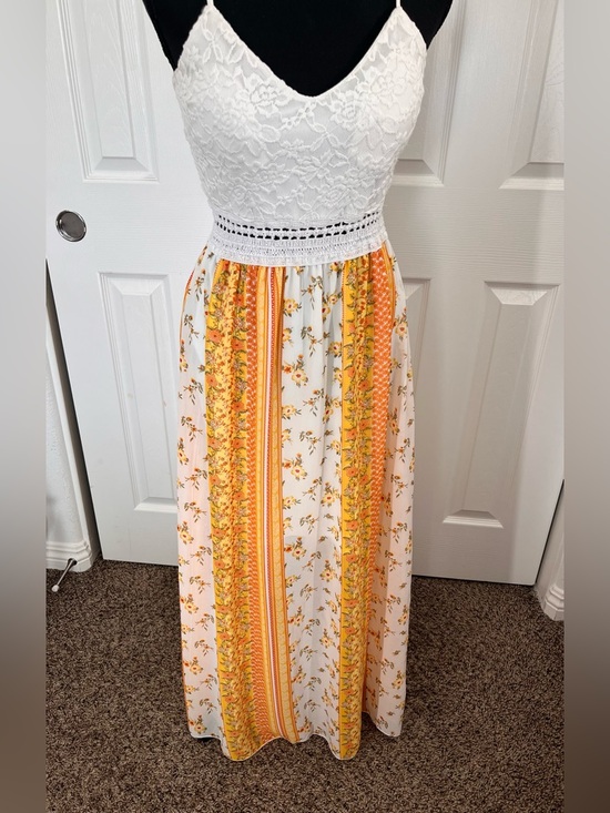 J for Justify Dresses & Skirts - J for justify White Crochet Waist Maxi Skirt with Yellow Floral Panels
